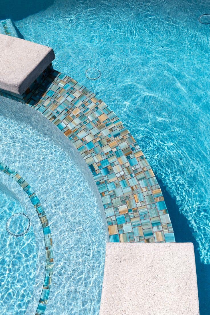 Curved turquoise and gold mosaic border